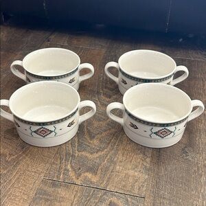 Adirondack STUDIO NOVA Flat Cream Soup Bowls Stoneware Southwest Aztec Set of 4